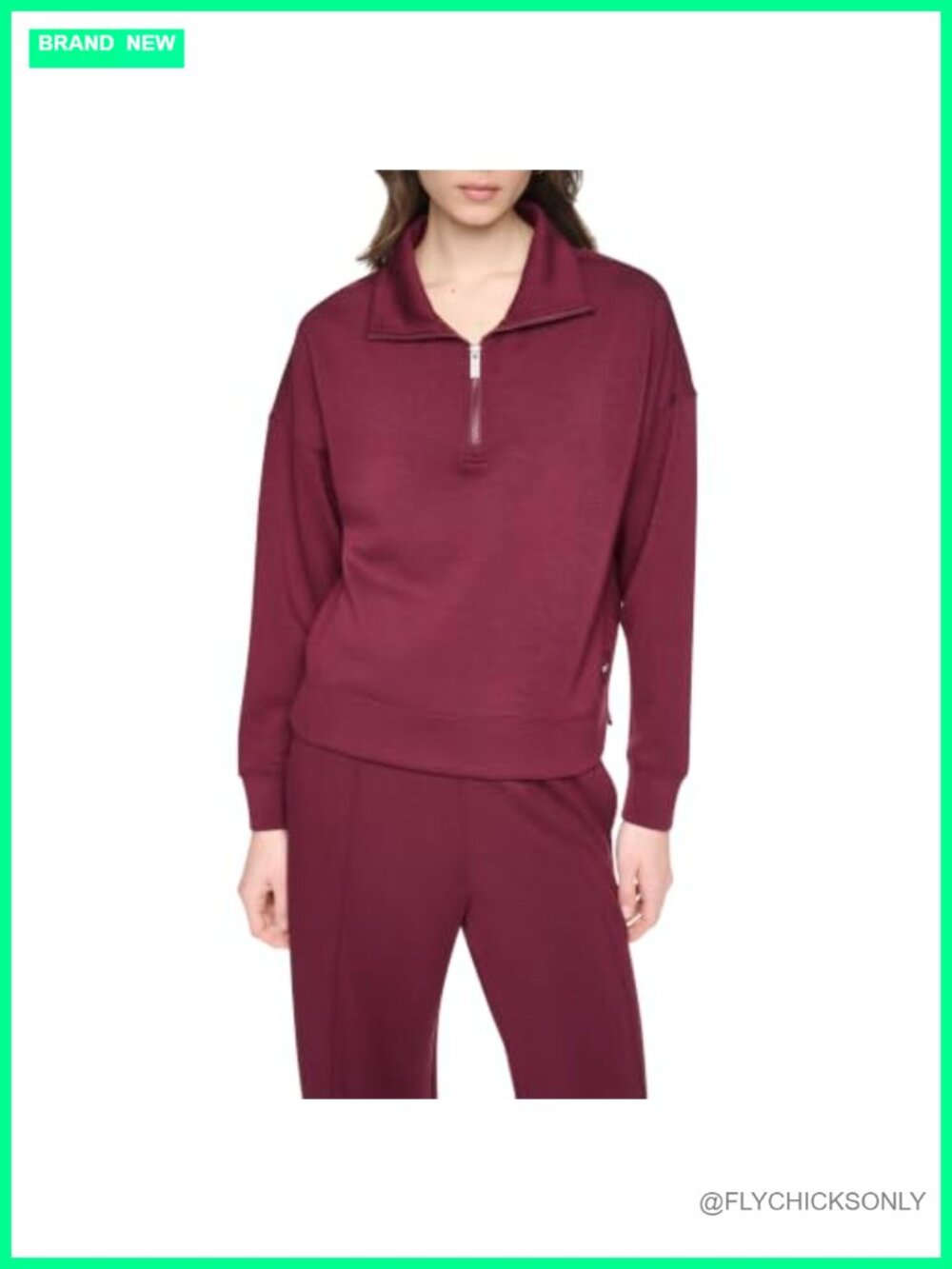 DKNY Women's Mock Neck Half Zip Pullover Sweatshirt